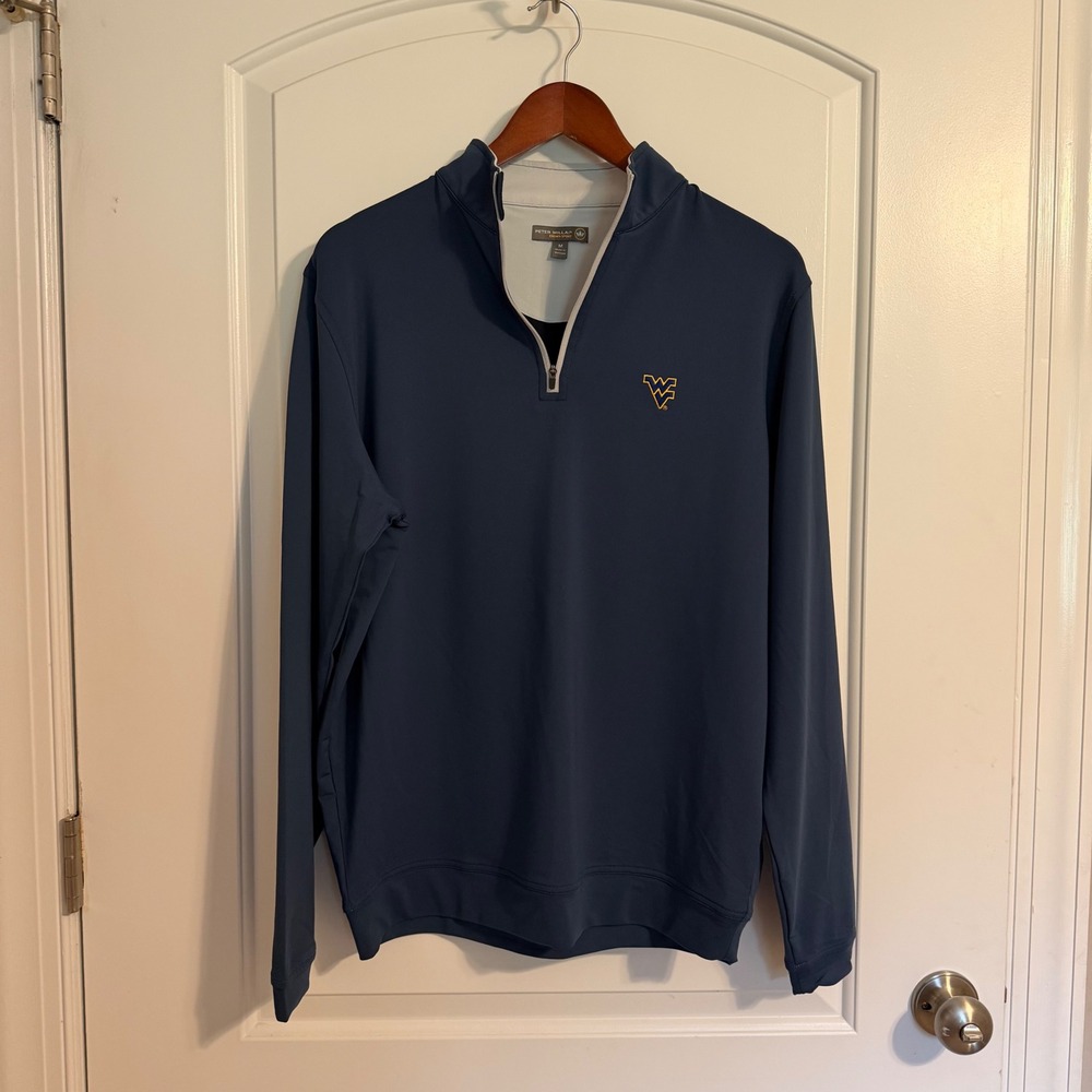 Peter Millar West Virginia University WV 1/4 Zip Pullover Mens Medium Navy Blue